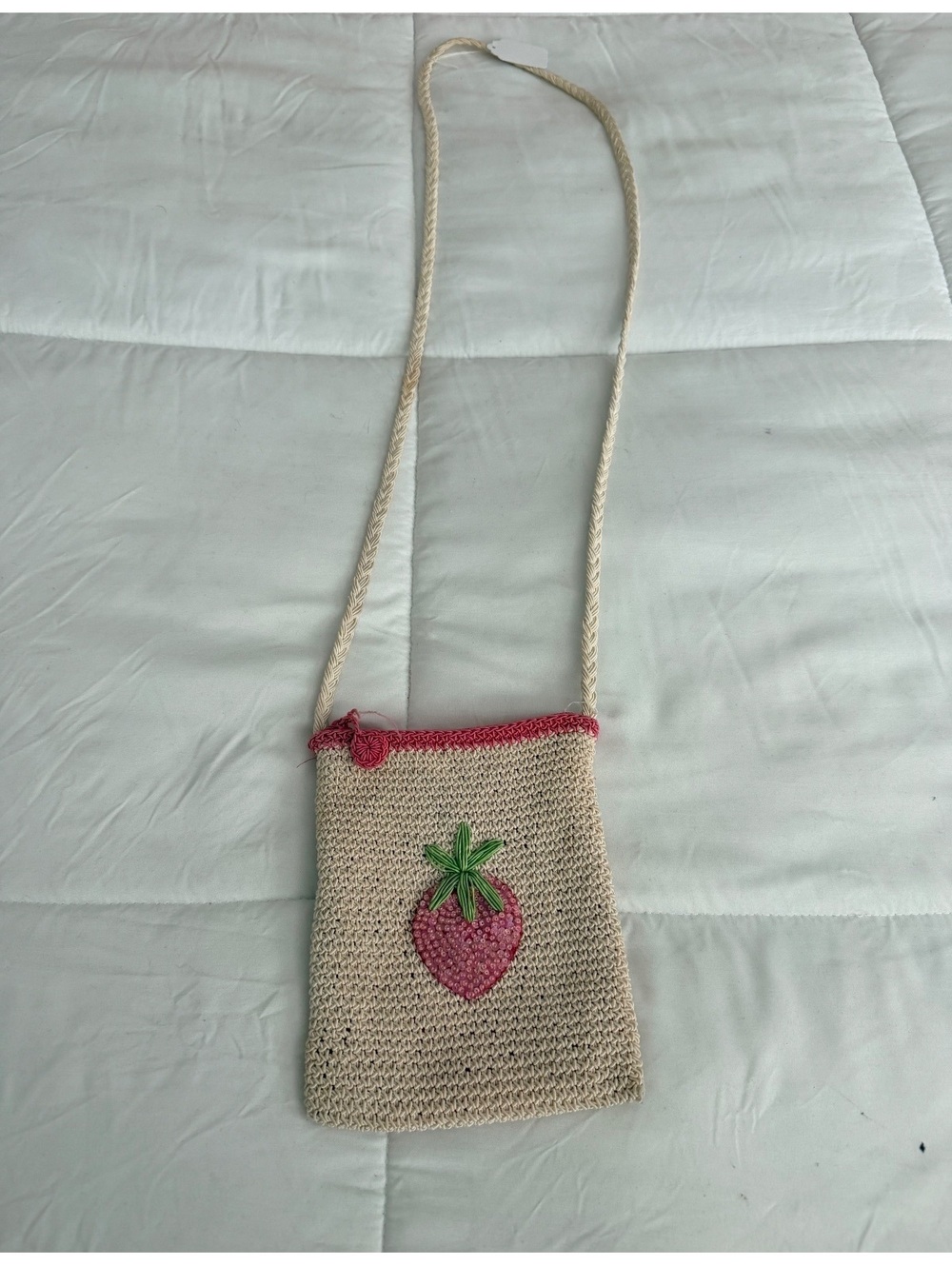 xhiliration Crochet Crossbody Bag with Strawberry Embellish